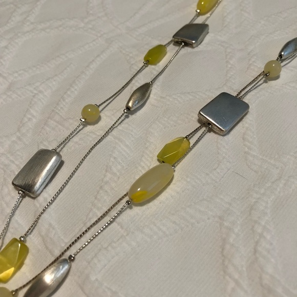 Long Layered Silver Necklace with Yellow Charms - Picture 2 of 4